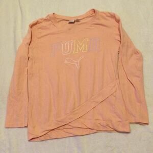 PUMA Girl's Long Sleeve Tulip Hem Logo T-Shirt SV3 Apricot Blush Size 12
